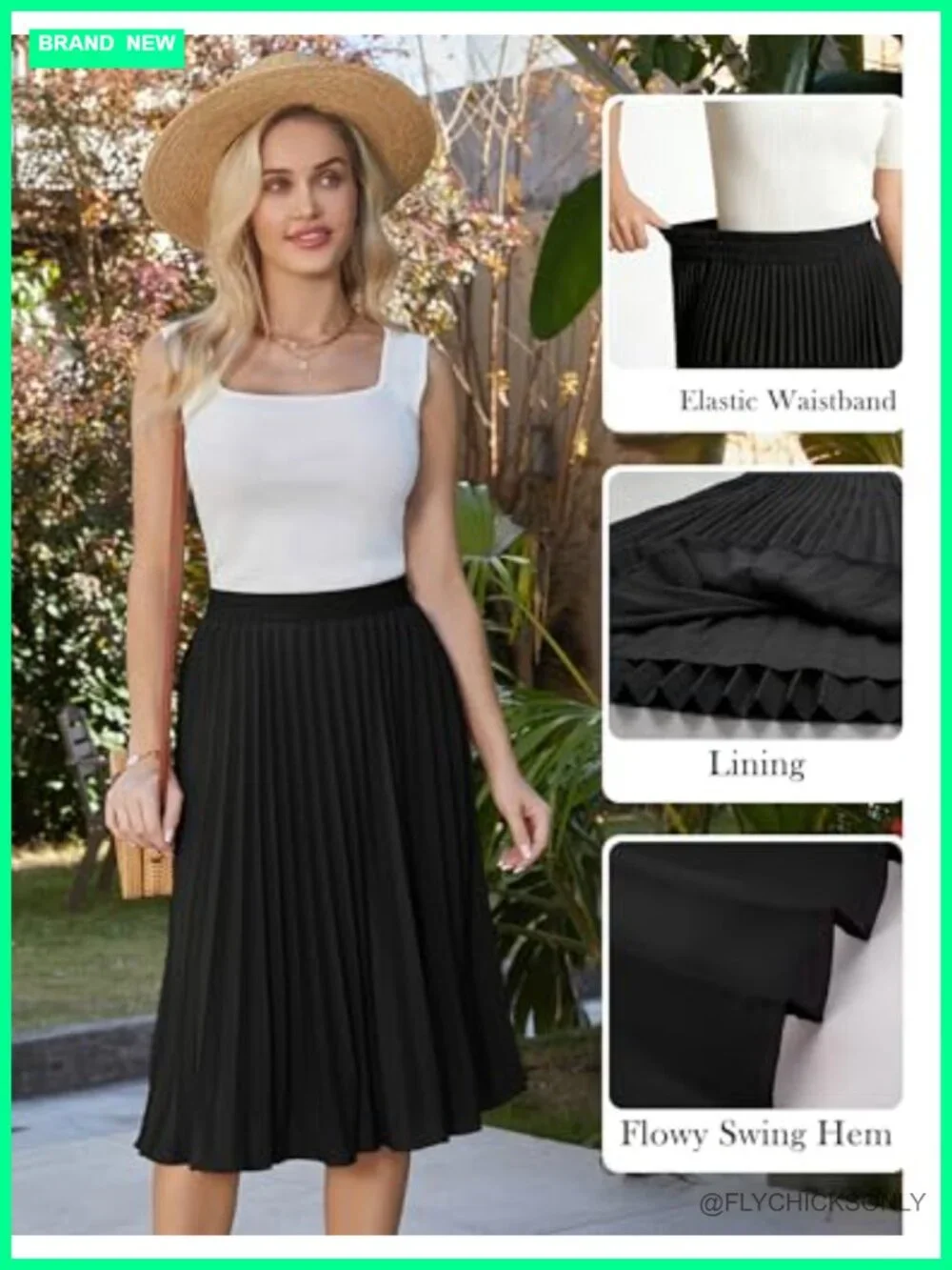 Chiffon Pleated Midi Skirt with Elastic Waistband